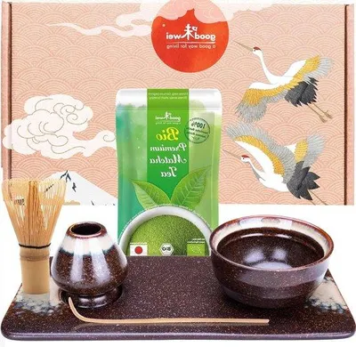 Produktbild von Famanu 6-teilige Japanische Teezeremonie Set - Matcha-Schale, Besenhalter und Tee-Tablett