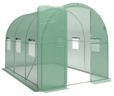 Obrázok produktu pre Skleníková konštrukcia Moonbite, rozmery 3 x 2 x 2 metre, uzatvárateľná, polytenový tunel s vchodovými dverami, 6 sieťovaných okien, sieťová výstuž, oceľový rám, polyetylén, zelená farba
