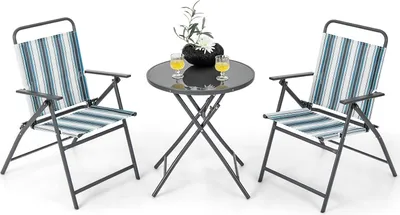 Produktbild von GOPLUS Bistroset 3-teilig, Bistrotisch mit 2 klappbaren Stühle, Gartenmöbel Set aus Metall, Moderne Sitzgruppe für Hof, Veranda & Terrassen