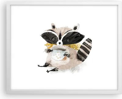 Produktbild von Gerahmtes Poster - Weißer Rahmen - Waschbär Tasse Kinder - 50x40 cm - Wand Bild - Wanddeko - Wandbilder - Kunstposter - Wandposter - Bilderrahmen - Bilder - Kunstdruck - P2WAA50x40-4716