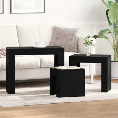 Productafbeelding van Maison Exclusive - Set van 3 salontafels, zwart, eikenlook, 61 x 30 x 50 cm