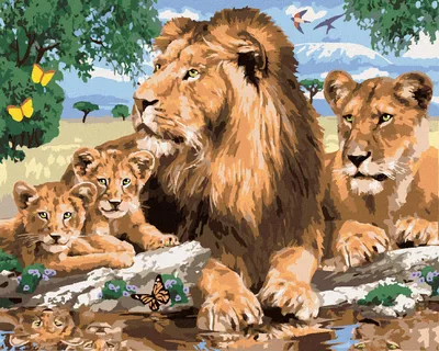 Produktbild von Zuty - Malen nach Zahlen - LÖWE UND LÖWIN MIT JUNGTIEREN (HOWARD ROBINSON), 40x50 cm, ohne Keilrahmen
