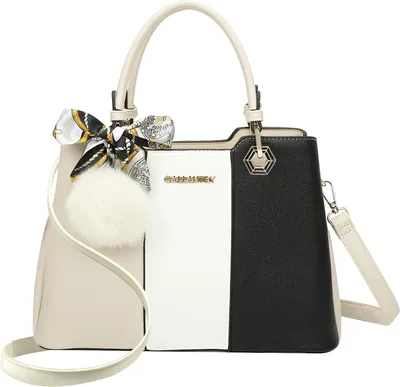 Image de Gallantry, sac à main pour femme tricolore avec pompon et écharpe, beige