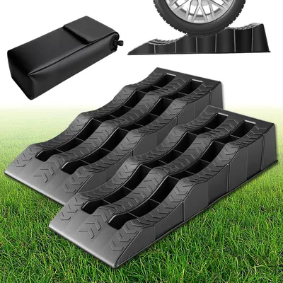 Obrázok produktu pre Zarážky na prívesy/obytné vozidlá, 3 úrovne, 4/7/10 cm, sada 2 kusov, 610x210x120 mm, čierna farba