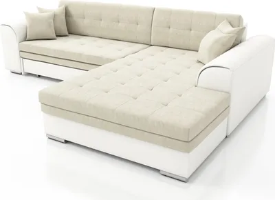 Produktbild von Couchgarnitur SARRA Weiss- Beige mit Schlaffunktion Ottomane Rechts