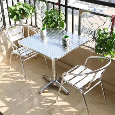 Image de Table de jardin Table de bistrot stable en aluminium réglable en hauteur 70-110cm