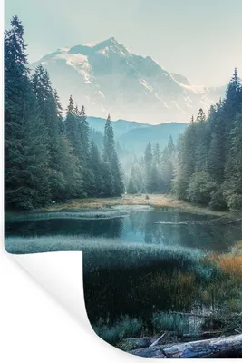Produktbild von MuchoWow® Wandtattoo Wandsticker Wandaufkleber Wald - Gras - Berge - Bäume - Natur 60x90 cm Selbstklebend und Repositionierbar - Sticker - Dekorfolie