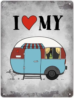 Produktbild von Metallschild XL mit Wohnwagen Motiv und Spruch: I love my Caravan Schild