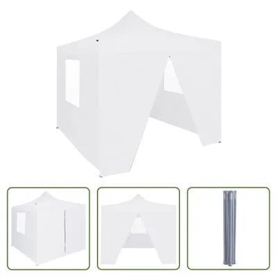 Image de The Living Store Tente de réception professionnelle Pliable avec 4 parois latérales 3×3m Acier blanc
