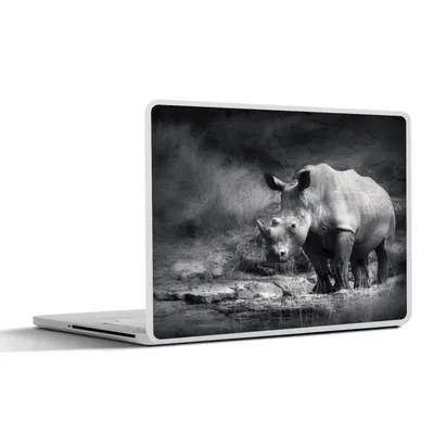 Produktbild von MuchoWow® Laptop Aufkleber Sticker Cover Rhinozeros - Natur - Gras - Schwarz - Weiß 30x22 cm - Laptop-Sticker