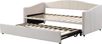 Image de OKWISH Lit gigogne 90/180 x 200 cm - Sommier à lattes - Beige