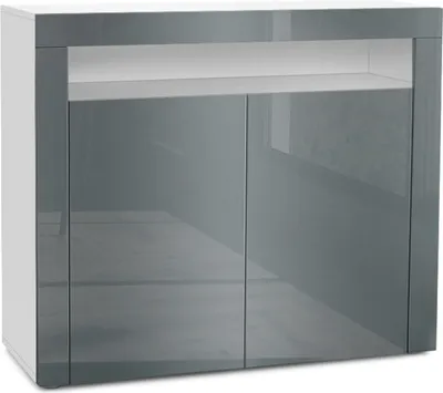 Produktbild von Vladon Kommode Valencia,  Germany, Sideboard mit 2 Türen und 1 offenem Fach, Weiß matt/Grau Hochglanz/Grau Hochglanz (108 x 92 x 40 cm)