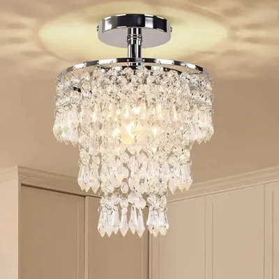 Produktbild von Deckenleuchte Kristall-Kronleuchter, 200*290mm Kristall-Deckenleuchte für Wohnzimmer, verchromt