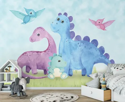 Produktbild von Vlies Fototapete Kinderzimmer Dinosaurier Dino Babyzimmer (VEXXL - 312cm x 219cm -3 Bahnen) Wandtapete Tapete Latexdruck UV-Beständig Geruchsfrei Hohe Auflösung Montagefertig