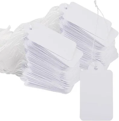 Produktbild von Famanu Preisetiketten mit Schnur - Kleine Hanglabels - 500 Stück - Weiß