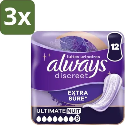 Obrázek produktu pro Always – vložky pro inkontinenci – Ultimative Nacht – 12 vložek pro inkontinenci – výhodné balení – 3 kusy
