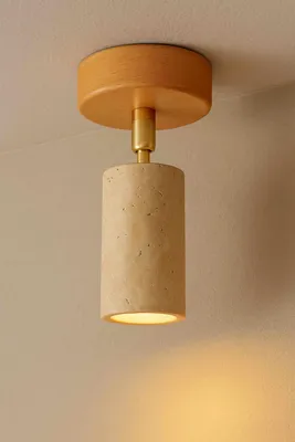 Produktbild von Opviq, Hochwertiger Kronleuchter mit Holz-Korpus, Travertin-Kappe, Ø6,5 cm, Höhe 21 cm, GU10 Fassung, Beige und Eiche, Skandinavisches Design, Ideal für moderne Wohnräume.
