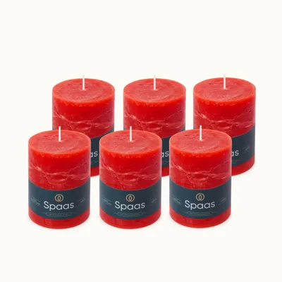 6 Stumpenkerzen, rustik, rot, 80/110 mm, 65 Std. Brenndauer