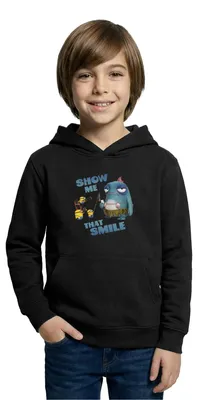 Produktbild von Spreadshirt Minions Show Me That Smile Phillip Kinder Hoodie, S (5/6 Jahre), Schwarz