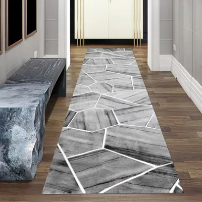 Zdjęcie produktu dla Dywan nowoczesny dywan do salonu geometryczny wzór w kolorze szarym kremowym rozmiar - 80 x 300 cm