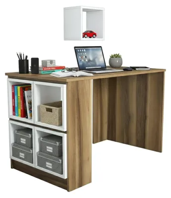 Produktbild von Schreibtisch Dpin, Mehrzweckschreibtisch, Bürotisch für PC, Eckschreibtisch, 120x65h75 cm, Walnuss und Weiß