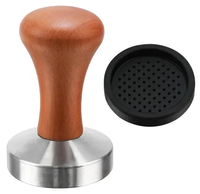 Espresso Tamper 58 mm, Edelstahl, Holzgriff, Silikonmatte