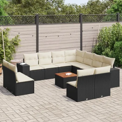 Produktbild von 12-tlg. Garten-Sofagarnitur mit Kissen Schwarz Poly Rattan 3257834