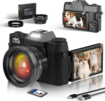 Produktbild von Digitálny fotoaparát 4K, 48 Mpx fotokamera s 3,0" obrazovkou otočnou o 180°, kompaktný fotoaparát so 16-násobným digitálnym priblížením, širokouhlým objektívom a makroobjektívom, 64 GB karta
