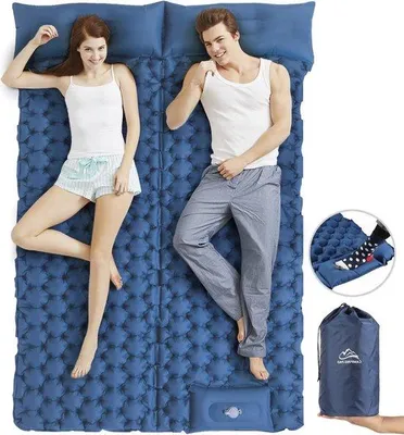 Produktbild von Famanu Schlafmatte Doppel Mit Kissen - Leichtgewicht Campingmatratze mit Fußpumpe, Tragbar für Outdoor, Reisen, Strand