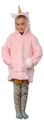 Produktbild von Kinder-Sweatshirtdecke mit Ärmeln und Kapuze, HOODIE EINHORN rosa