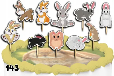 Zdjęcie produktu dla Toppery Na Tort Ozdobne Dekoracja Zestaw - Królik Króliczek 10Szt.