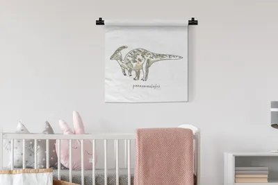 Produktbild von MuchoWow® Wandteppich Wandbehang Kinderzimmer- Parasausolophus - Dinosaurier - Junge - Mädchen - Kind 60x60 cm Tapisserie Dekoration Wandtuch - Dekorationen - Wand Decke