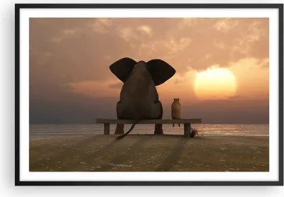 Produktbild von Gerahmtes Poster - Schwarzer Rahmen - Elefant Ufer Meer - 91,5x61 cm - Wand Bild - Wanddeko - Wandbilder - Kunstposter - Wandposter - Bilderrahmen - Bilder - Kunstdruck - Wandbild - P2BAA91x61-3555