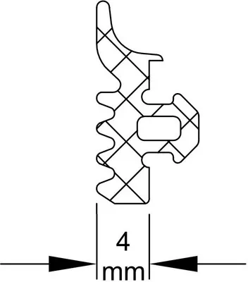 A technical drawing of a sealing profile with a dimension line indicating 4mm.