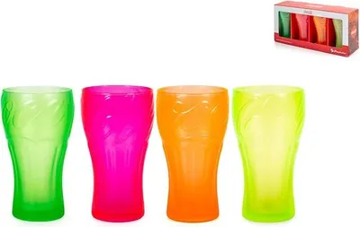 Immagine prodotto di Set di 4 Bicchieri Coca-Cola Fluo Colorati Pasabahce 35 cl