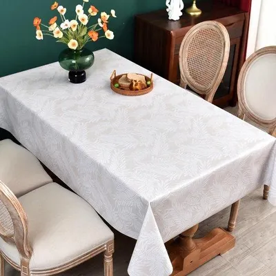 Zdjęcie produktu dla Wodoodporny podkład pod stół w beżowy wzór liści, PVC, 275 x 137 cm