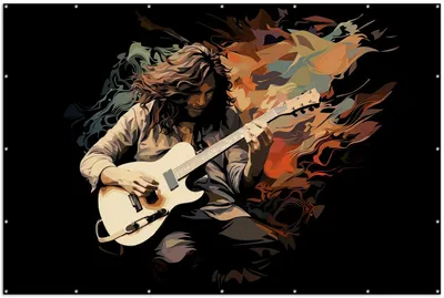 Produktbild von Wallario XXL Outdoor-Poster für Garten oder Balkon, Motiv Gitarrensolo, in ca. 300 x 200 cm