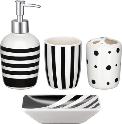 Image de Ensemble de salle de bain en céramique, 4 pièces, noir et blanc