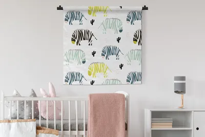 Produktbild von MuchoWow® Wandteppich Wandbehang Zebra - Kaktus - Weiß 90x90 cm Tapisserie Dekoration Wandtuch - Wandaufhänger