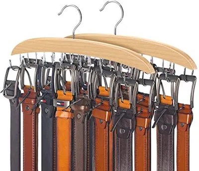 Productafbeelding van Haken Riemhouder voor Kast - 14 Haken, Houten Organizer voor Stropdassen, Riemen en Sjaals met 360° Draaibaar Ontwerp