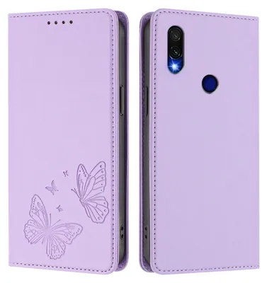 Produktbild von Lederhülle für Xiaomi Redmi 7, Schmetterling Prägung Leder Brieftasche Schutzhülle mit Ständer Violett
