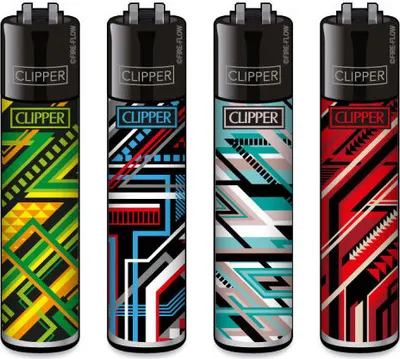 Produktbild von Clipper Reibradfeuerzeuge Geometric Lines, 4 Stück