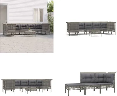 Produktbild von vidaXL 8 tlg. Garten Lounge Set mit Kissen Grau Poly Rattan - Garten Lounge Set - Garten Lounge Sets - Lounge Set - Gartenmöbel
