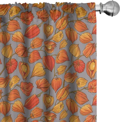 Produktbild von ABAKUHAUS Herbst Vorhänge, Gardinen, Physalis Tropical Goldener Berry auf minimalistischen Hintergrund, 2 Stück 75 x 245 cm, Taupe Grau und Vermilion