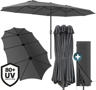 Produktbild von KINGSLEEVE® Sonnenschirm 460x270 cm UV Schutz 80+ Schutzhülle Kurbel Stabil Groß Garten Terrasse Balkon Doppelter Marktschirm Gartenschirm Anthrazit