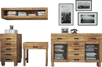 Produktbild von Kommode Ringo aus Wildeiche massiv 52x45x105 cm mit 5 Schubladen