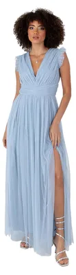 Immagine prodotto di Abito lungo da donna Anaya with Love, modello con scollo a V, maniche corte e dettaglio in tulle