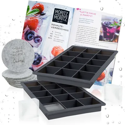 Produktbild von Moritz & Moritz Kitchen - Eiswürfelform Eckig 15 Stück 2er Set inklusive Untersetzer und Rezeptbuch