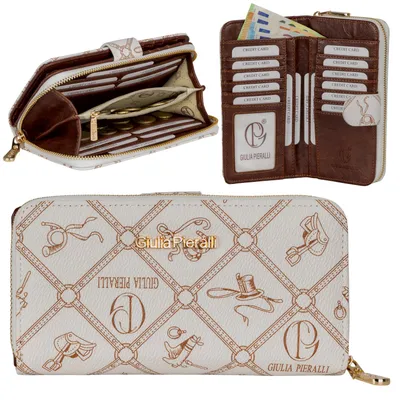 Produktbild von Damen Geldbörse Portemonnaie Giulia Pieralli Kunstleder Geldbeutel Brieftasche Querformat mit Geschenkbox XXL 19 x 10 x 4 cm BEIGE-CUOIO (GP712)