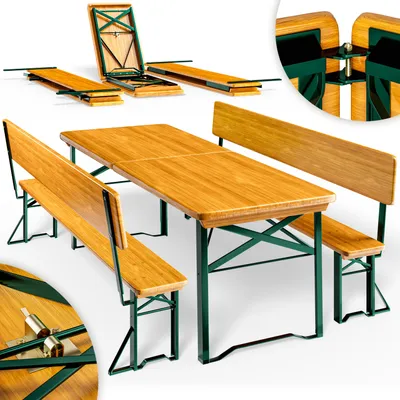 Image de CASARIA® Ensemble table et bancs pliants en bois 170 cm avec dossiers 8 personnes Salon de jardin terrasse fête